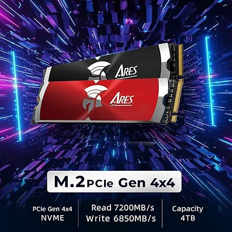 DATO ARES Dark Sword 1TB with Heatsink, M.2 2280 Gen4, Compatible with PS5, Up to 7200/6850 MB/s NVME DATO ARES Dark Sword 1TB with Heatsink, M.2 2280 Gen4, Compatible with PS5, Up to 7200/6850 MB/s NVME